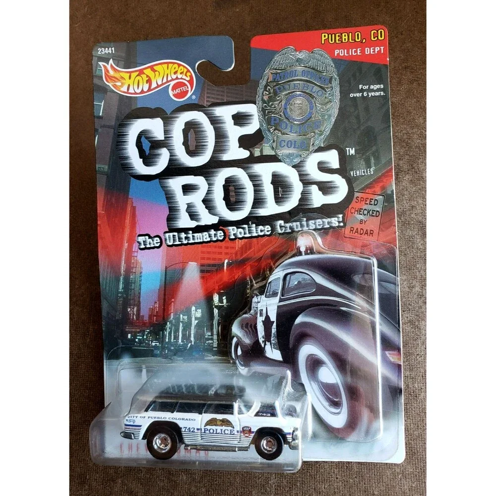 1999 Hot Wheels CHEVY NOMAD White & Black COP RODS Pueblo CO Police Dept 1:64 RR